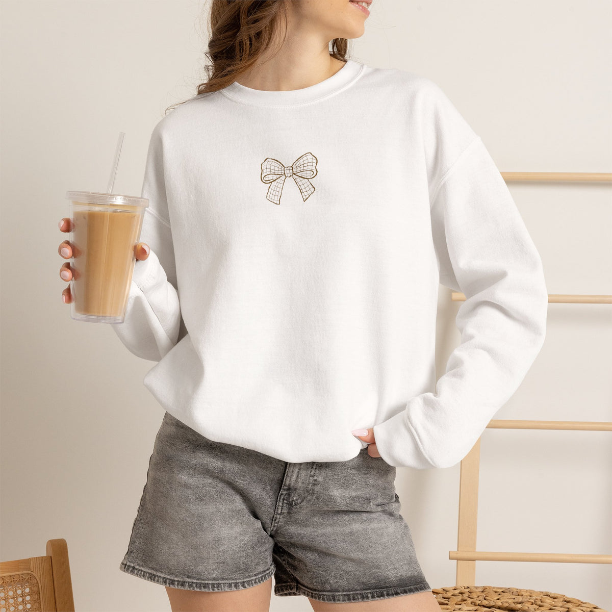 Coffee Grid Crewneck Sweatshirt Bow Edition