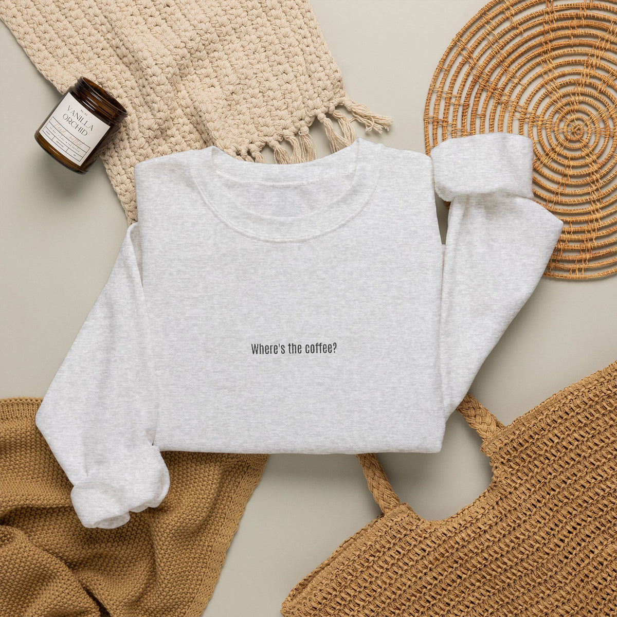 Where's the coffee? Embroidered Crewneck Sweatshirt