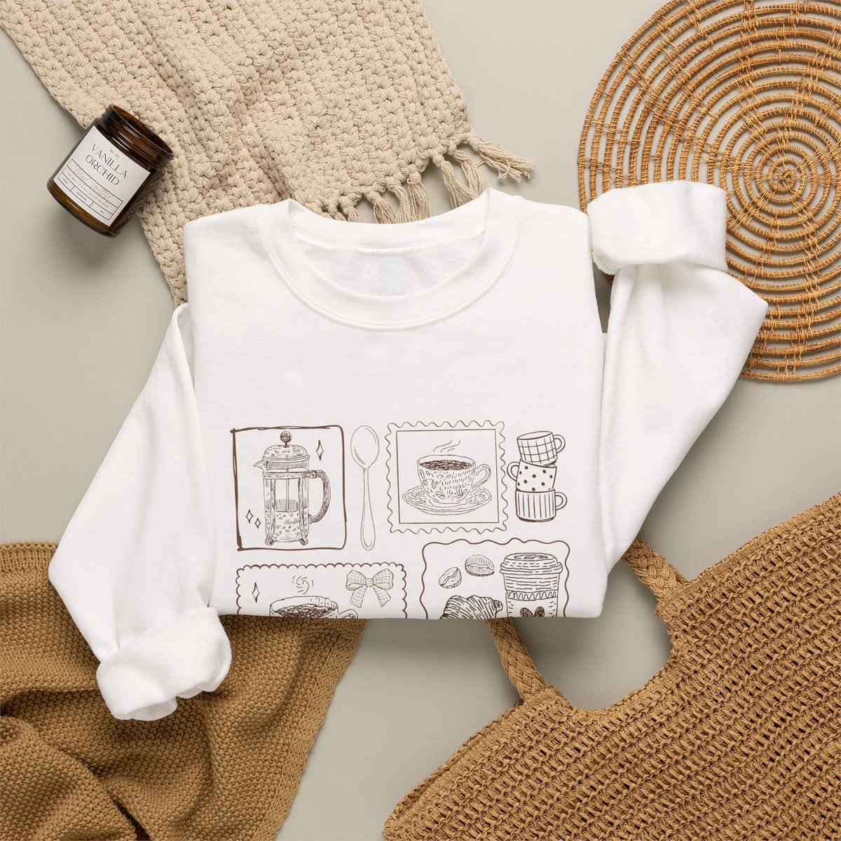 Coffee Grid Crewneck Sweatshirt