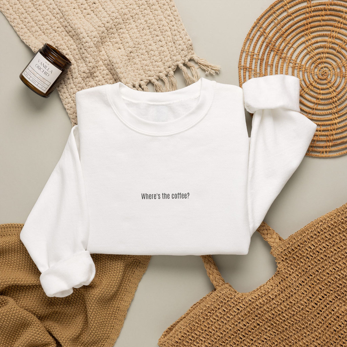 Where's the coffee? Embroidered Crewneck Sweatshirt