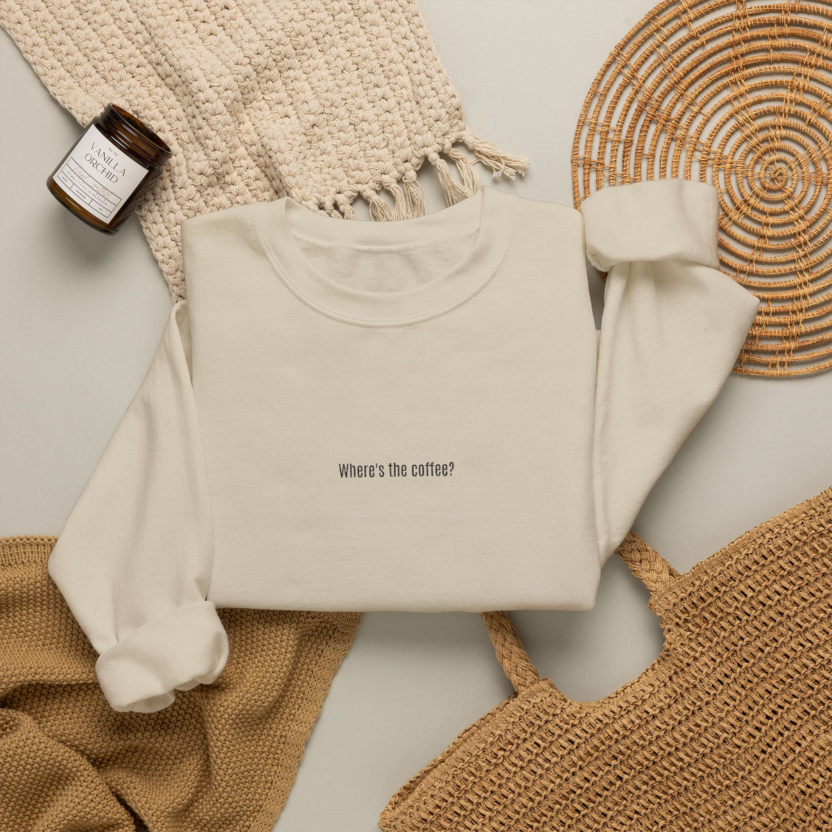 Where's the coffee? Embroidered Crewneck Sweatshirt