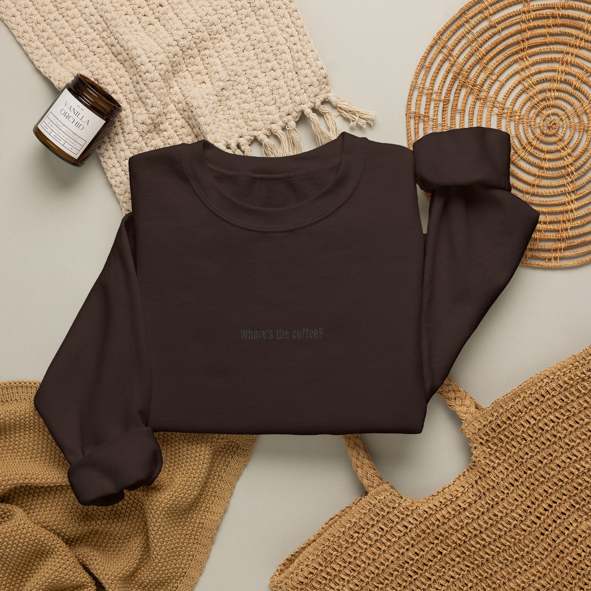 Where's the coffee? Embroidered Crewneck Sweatshirt